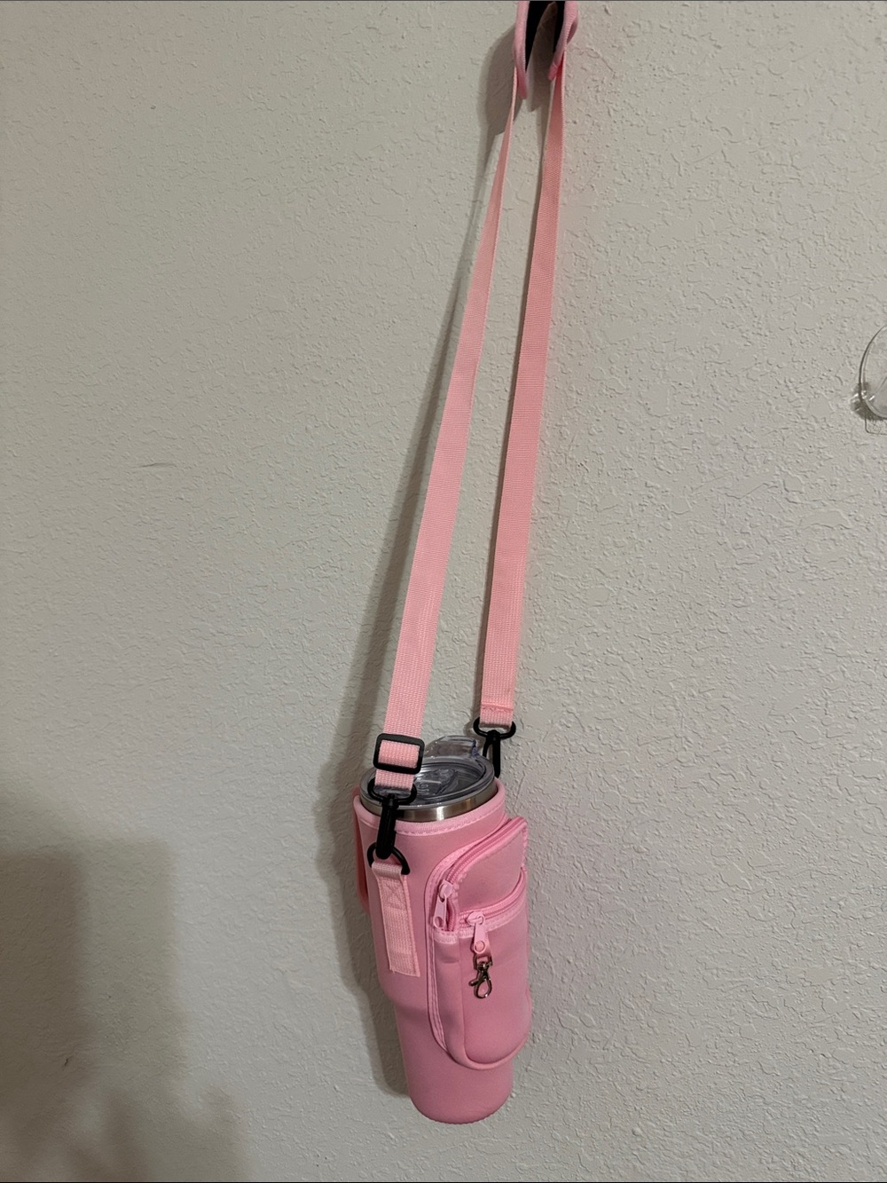 Pink Crossbody Bottle Holder Bag - Lightweight Carrying Pouch